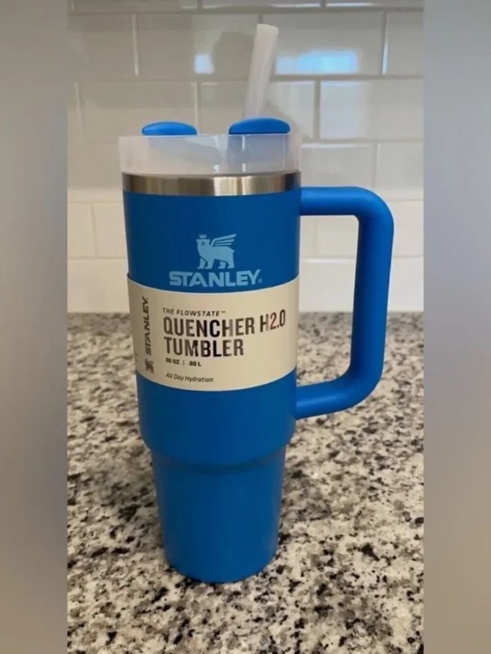 Stanley Blue Insulated Tumbler with Handle and Straw